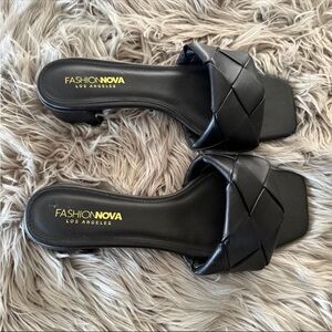 Fashion Nova Black Woven Mules